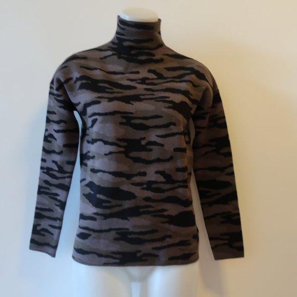 Tahari Camo Mockneck Knit Sweater Xs 